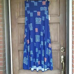 Lularoe Maxi NWT L Blue Orange Square Print
